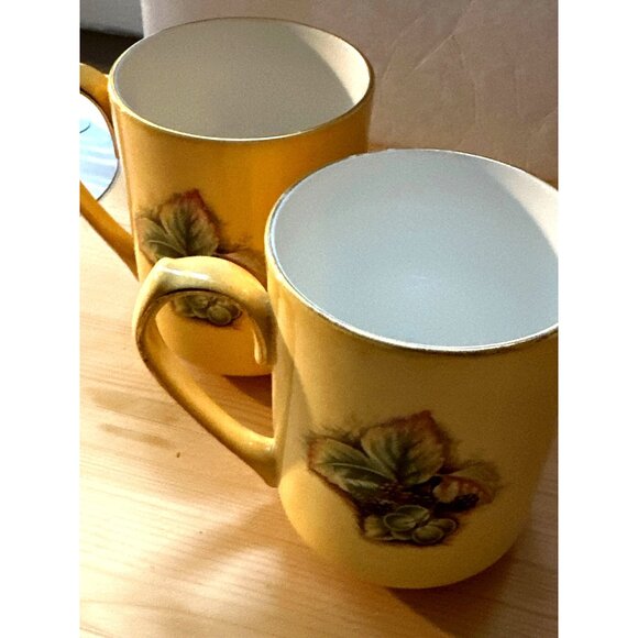 Aynsley Orchard Gold Fine Bone China Coffee Tea Mugs Yellow Fruit Motif Set Of 2 - Picture 4 of 10